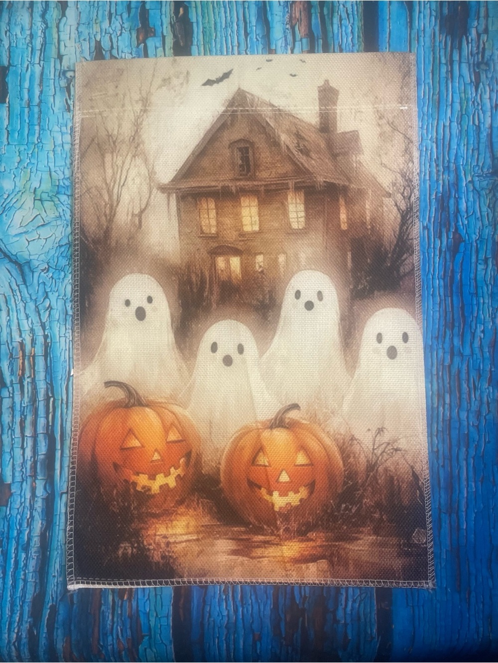 Spooky Halloween Garden Flag with Ghosts & Jack-o'-Lanterns
